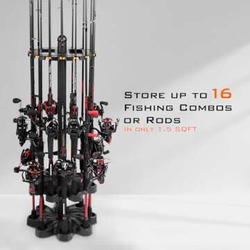 KastKing V16 Fishing Rod Rack - Fishing Pole Rack Holds Up to 16 Fishing Rods or Combos, Lightweight...