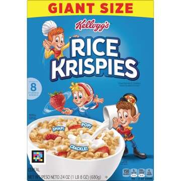 Kellogg's Rice Krispies Cold Breakfast Cereal, 8 Vitamins and Minerals, Rice Krispies Treats, Giant Size, Original, 24oz Box (1 Box)