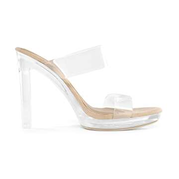 DREAM PAIRS Women’s Clear Two Strap Block Heel Sandals