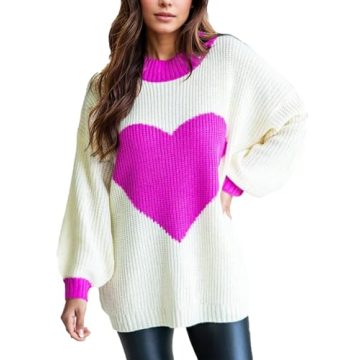 Valentine Sweater for Women Gifts for Her Batwing Sleeve Crewneck Cute Heart Oversized Sweater Women...