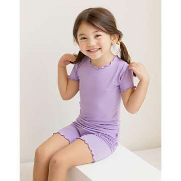 Vaenait Kids Short Sleeve Sleepwear Pajamas 2pcs Set Shirring Lightpurple S