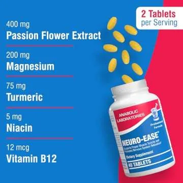 Vitamin B12, Turmeric Curcumin, and Magnesium Supplement - 40 Tablets for Muscle and Nerve Health with Choline, Niacin, and More - Neuro Ease