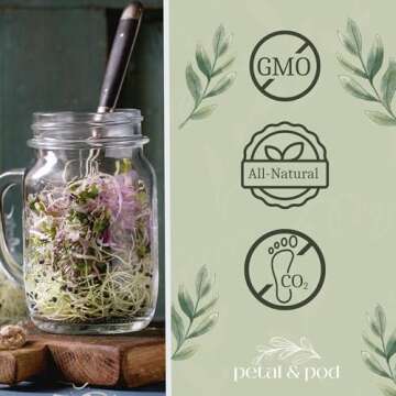 Petal & Pod Microgreens & Sprouting Seeds - Broccoli, Alfalfa, Radish, Mung Bean & Salad Mix Variety Pack for MicroGreens Growing Kit and Sprouting Jars