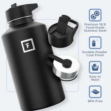 IRON °FLASK Insulated Water Bottle with 3 Lids