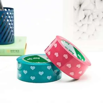 Arvakr Designer Cute Packing Tape, Colorful Printing Shipping Tape, Carton Decorative Tape for Sealing Boxes, Heart - Pink, 1.77" x 110 yd