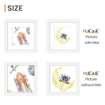 upsimples 6x6 Picture Frame Set of 3, Made of High Definition Glass for 4x4 with Mat or 6 x 6 Without, White, Wall and Tabletop Display Photo Frames