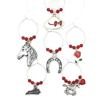 Kentucky Derby Wine Glass Charms, Kentucky Derby Glass Identifiers, Glass Tags, Horse Charms, Horse Gift For Horse Lover, Kentucky Derby Horse Race Party Supplies - 6 Wine Charms/pack