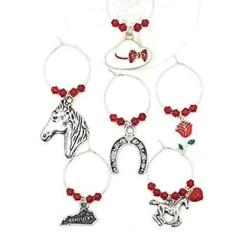 Kentucky Derby Wine Glass Charms, Kentucky Derby Glass Identifiers, Glass Tags, Horse Charms, Horse Gift For Horse Lover, Kentucky Derby Horse Race Party Supplies - 6 Wine Charms/pack