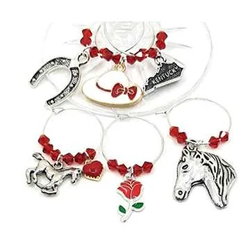 Kentucky Derby Wine Glass Charms, Kentucky Derby Glass Identifiers, Glass Tags, Horse Charms, Horse Gift For Horse Lover, Kentucky Derby Horse Race Party Supplies - 6 Wine Charms/pack