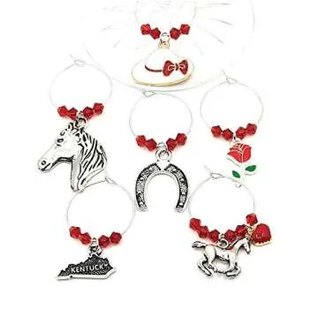 Kentucky Derby Wine Glass Charms, Kentucky Derby Glass Identifiers, Glass Tags, Horse Charms, Horse Gift For Horse Lover, Kentucky Derby Horse Race Party Supplies - 6 Wine Charms/pack