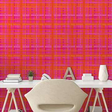 Ambesonne Abstract Peel & Stick Wallpaper for Home, Plaid Pattern Inspired Hand Drawn Vertical and H...