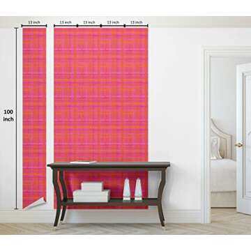 Ambesonne Abstract Peel & Stick Wallpaper for Home, Plaid Pattern Inspired Hand Drawn Vertical and Horizontal Stripes, Self-Adhesive Living Room Kitchen Accent, 13" x 100", Hot Pink and Burnt Orange