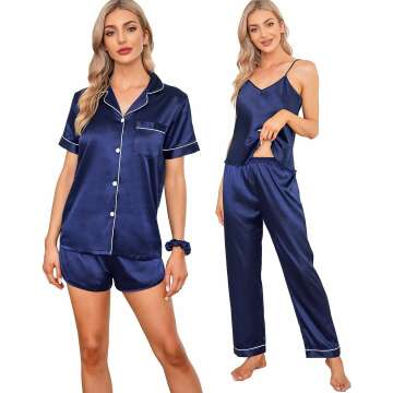 7pcs Silk Satin Pajamas Set with Eye Mask for Women