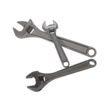Bahco BHADJUST 3 ADJ3 Set of 3 Adjustable Wrenches (8070/8071 / 8072), Grey, 16 degree head angle