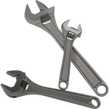 Bahco BHADJUST 3 ADJ3 Set of 3 Adjustable Wrenches (8070/8071 / 8072), Grey, 16 degree head angle