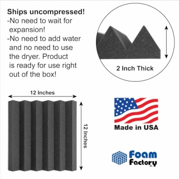 Foam Factory Acoustic Foam Panels Studio Soundproofing 24 Pack