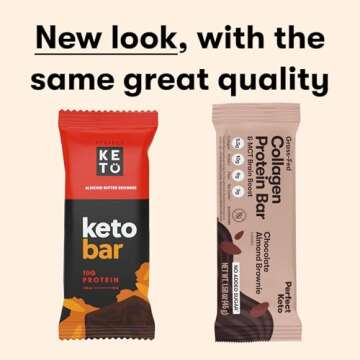 Perfect Keto Collagen Protein Bar, Gluten Free with Grass Fed Collagen + MCT Oil, Low Carb, No Sugar Added, High Protein Snacks, Keto Diet Foods, 10g Protein, 19g Fat, 2g Net Carbs, Almond Butter Brownie, 12 Bars