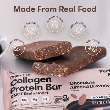 Perfect Keto Collagen Protein Bar, Gluten Free with Grass Fed Collagen + MCT Oil, Low Carb, No Sugar Added, High Protein Snacks, Keto Diet Foods, 10g Protein, 19g Fat, 2g Net Carbs, Almond Butter Brownie, 12 Bars