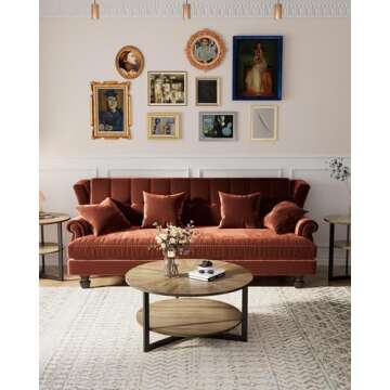 LEEMTORIG Round Coffee Tables for Living Room, 2 Tier Solid Wood Coffee Table with Storage, Circle Coffee Table with Black Metal Legs, 33.5 x 17.8 inches, Easy Assembly, Yellowish Brown, KFZ-1338