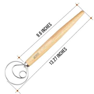 ORBLUE Premium Danish Dough Whisk - Dutch Whisk with Stainless Steel Ring - Danish Whisk for Bread, Pastry or Pizza Dough, 13-inch 2-PACK
