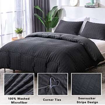 AveLom Seersucker Duvet Cover Set King Size (104 x 90 inches), 3 Pieces (1 Duvet Cover + 2 Pillow Ca...