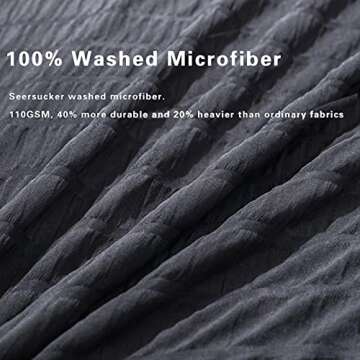 AveLom Seersucker Duvet Cover Set King Size (104 x 90 inches), 3 Pieces (1 Duvet Cover + 2 Pillow Cases), Black Ultra Soft Washed Microfiber, Textured Duvet Cover with Zipper Closure, Corner Ties