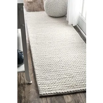 nuLOOM 2x6 Penelope Wool Braided Handmade Area Rug, Off White, Soft Comfort for Living Spaces
