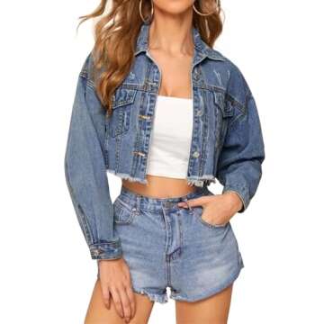 LONGYIDA Women's Cropped Denim Jacket | Stylish Distressed Look