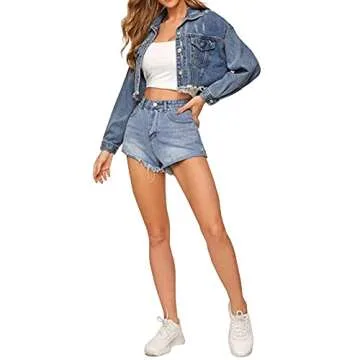LONGYIDA Women's Cropped Denim Jacket | Stylish Distressed Look