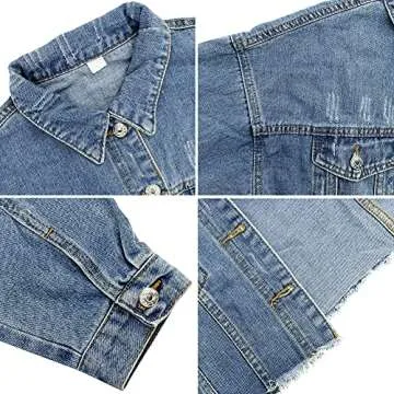 LONGYIDA Women's Cropped Denim Jacket | Stylish Distressed Look