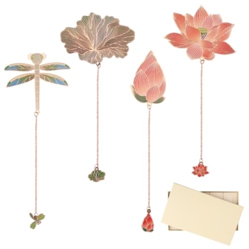 KEEPEXE 4 Pcs Metal Bookmarks with Chain Plant Bookmark with Gift Box for Book Lovers, Writers, Read...