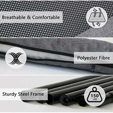 PETIME Cooling Elevated Pet Cushion Bed Raised Dog Cots for Small Dogs, Portable Indoor & Outdoor Pet Hammock, Frame with Breathable Mesh and Removable Bolsters (42 Inch)