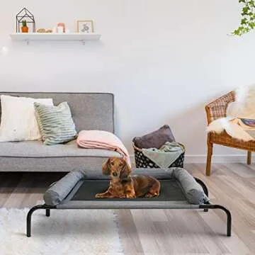 PETIME Cooling Elevated Pet Cushion Bed Raised Dog Cots for Small Dogs, Portable Indoor & Outdoor Pet Hammock, Frame with Breathable Mesh and Removable Bolsters (42 Inch)