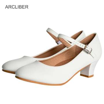 ARCLIBER Character Dance Shoes for Women - 1.55" Heels, All-Occasion White Dance Footwear