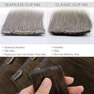 WENNALIFE Seamless Clip In Hair Extensions Human Hair, 24 Inch 160g 7pcs Ombre Walnut Brown to Ash Brown and Bleach Blonde Hair Extensions Invisible PU Weft Natural Clip In Real Human Hair Extensions