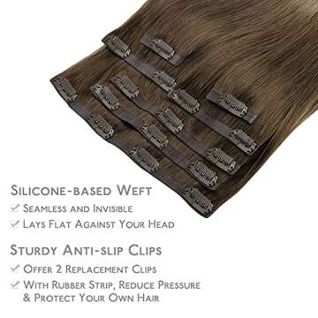 WENNALIFE Seamless Clip In Hair Extensions Human Hair, 24 Inch 160g 7pcs Ombre Walnut Brown to Ash Brown and Bleach Blonde Hair Extensions Invisible PU Weft Natural Clip In Real Human Hair Extensions