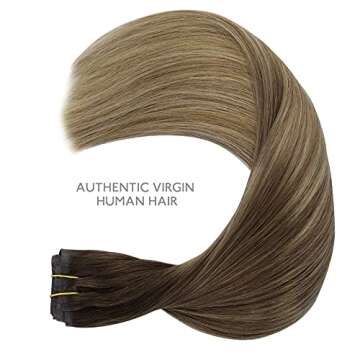 WENNALIFE Seamless Clip In Hair Extensions Human Hair, 24 Inch 160g 7pcs Ombre Walnut Brown to Ash Brown and Bleach Blonde Hair Extensions Invisible PU Weft Natural Clip In Real Human Hair Extensions
