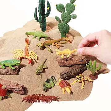 Sratte 26 Pcs Desert Animals Figures Diorama Kit, Reptiles Toys Lizard Snake Cactus Model Toys Desert Project Diorama Supplies for Back to School Gift Educational Learning Birthday Gift