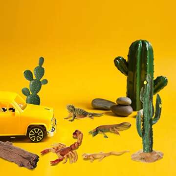 Sratte 26 Pcs Desert Animals Figures Diorama Kit, Reptiles Toys Lizard Snake Cactus Model Toys Desert Project Diorama Supplies for Back to School Gift Educational Learning Birthday Gift
