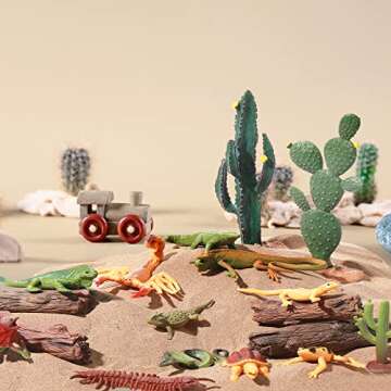 Sratte 26 Pcs Desert Animals Figures Diorama Kit, Reptiles Toys Lizard Snake Cactus Model Toys Desert Project Diorama Supplies for Back to School Gift Educational Learning Birthday Gift