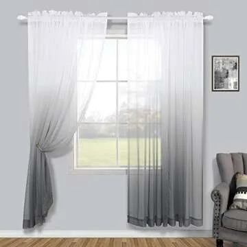 KOUFALL Ombre Grey Window Curtains Set for Living Room