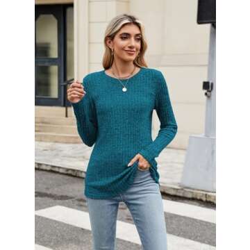 Newchoice Fall Tops for Women 2024 Trendy Thinner Sweater Pull Over Long Sleeve Tunic Shirts (M,Peacock Blue)