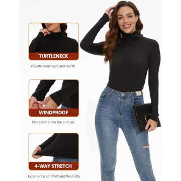 Dalavch 4 Pack Women’s Thermal Turtleneck Shirts, Women Turtle Neck Fleece Lined Compression Long Sleeve Base Layer Tops 2 Black 2 White Small