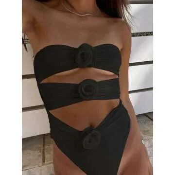 SherryDC Women's Sexy One Piece Swimsuit Cutout 3D Flower High Cut Bathing Suit Ruched Tummy Control Monokini