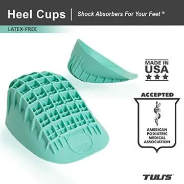 Tuli's Heavy Duty Heel Cups, Cushion Insert for Shock Absorption, Plantar Fasciitis, Sever’s Disease and Heel Pain, Made in the USA, Large, 1 Pair