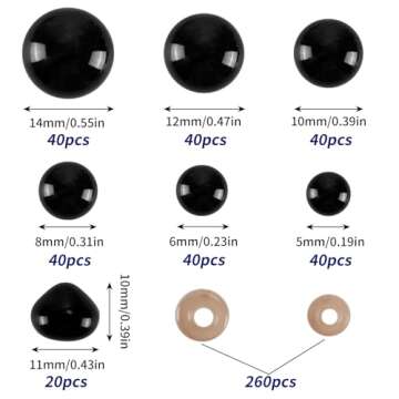 OUTUXED 520pcs Plastic Safety Eyes and Noses, Crochet Eyes with Washers, Craft Doll Eyes, Black Safe...