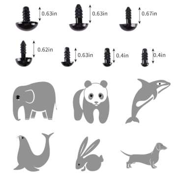 OUTUXED 520pcs Plastic Safety Eyes and Noses, Crochet Eyes with Washers, Craft Doll Eyes, Black Safety Eyes for Amigurumi, Puppet, Plush Animal and Teddy Bear