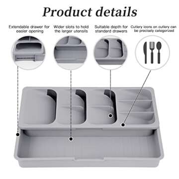 Faridabio Silverware Organizer Storage Tray,Cutlery Expandable Organizer for Kitchen Drawer Holding ...