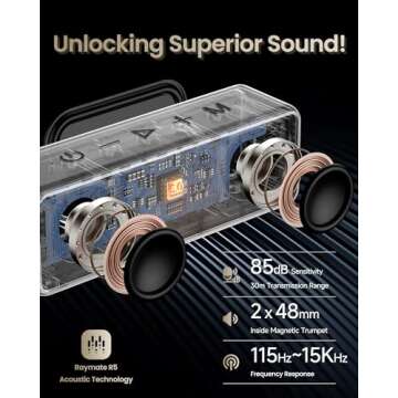 Raymate Bluetooth Speakers, 20W IPX7 Waterproof Speaker Wireless Bluetooth-V5.0, HiFi Stereo Sound, ...