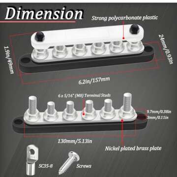 maierke 250A Bus Bar 12V Marine 6 x 5/16" (M8) Terminal Studs 12V-48V Power Distribution Block with ...